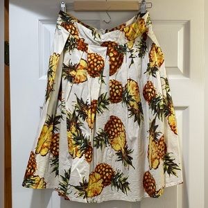 Pleated Pineapple Cotton Midi Skirt Women’s Sz M